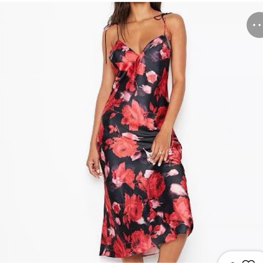 Y2k Victoria's Secret Rose Floral Print Slip Dress Long Gown With Open Back Sz S